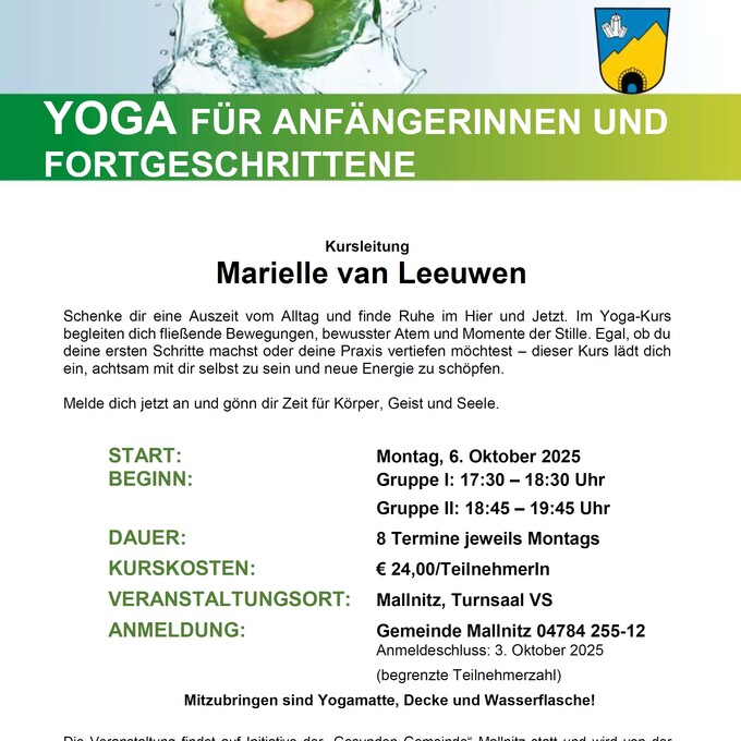 Yoga  für Anfängerinnen und Fortgeschrittene